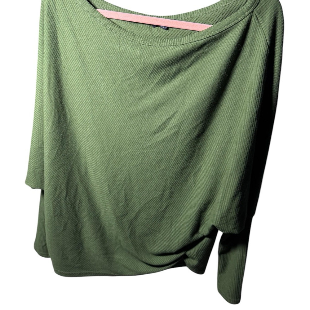 Relaxed Olive Green 3/4 Sleeve Asymmetrical Sweatshirt